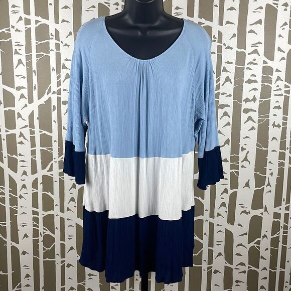 Indigo Soul Gauze Color Blocked 3/4 Sleeve Tunic 2XL - Picture 1 of 8